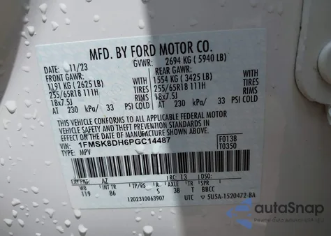 2023 Ford Explorer Xlt z USA, uszkodzony, nr VIN 1FMSK8DH6PGC14487